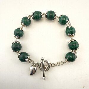 Whitney Kelly Bracelet Malachite Green Sterling Silver Sphere Bead Modern QVC